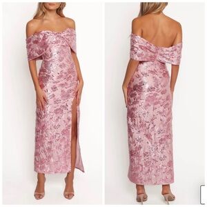 Petal & Pup Pink Off-Shoulder Floral Jacquard Maxi Dress